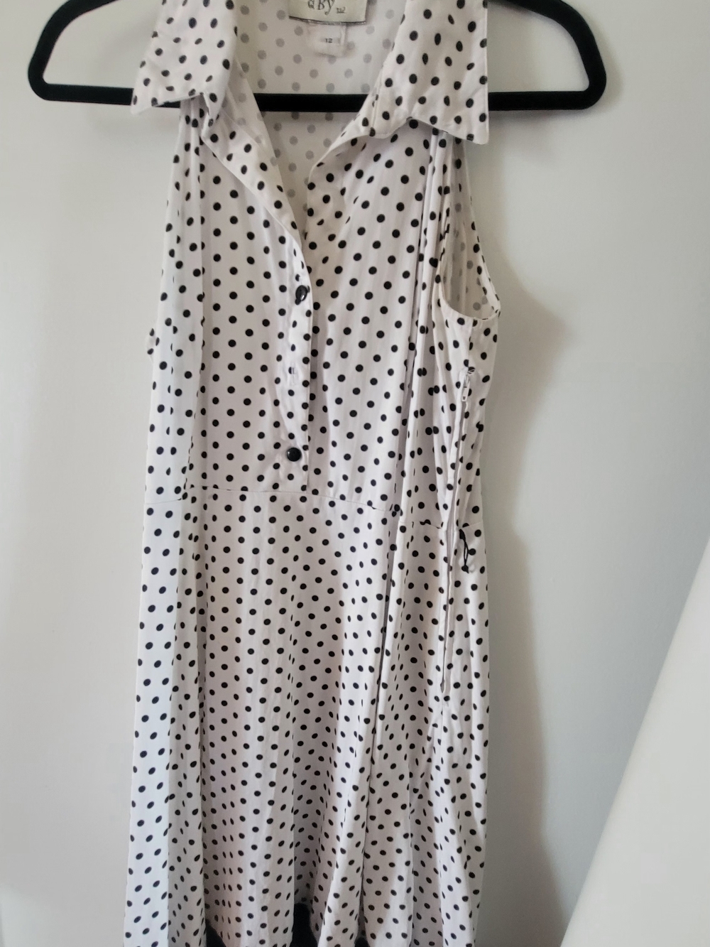 Sleeveless White Polka Dot Button-Front Dress